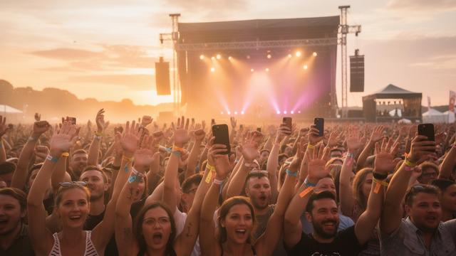 Festival crowd at sunset